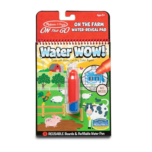 Melissa & Doug - Water Wow Wassermalbuch Bauernhof mit Spiralbindung und Wasserstift, 4 Motivseiten, Stift auffĂĽllbar, FĂĽr Kinder ab 3 Jahren