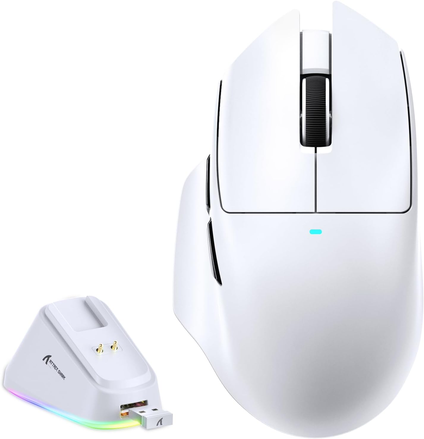 MAMBASNAKE×Attack Shark V6 65g Lightweight RGB Gaming Mouse with Magnetic Charging Dock, BT/2.4G Wireless/Wired 1K Polling Rate, 25K DPI, Programmable Mice for PC/Mac/Laptop(White)