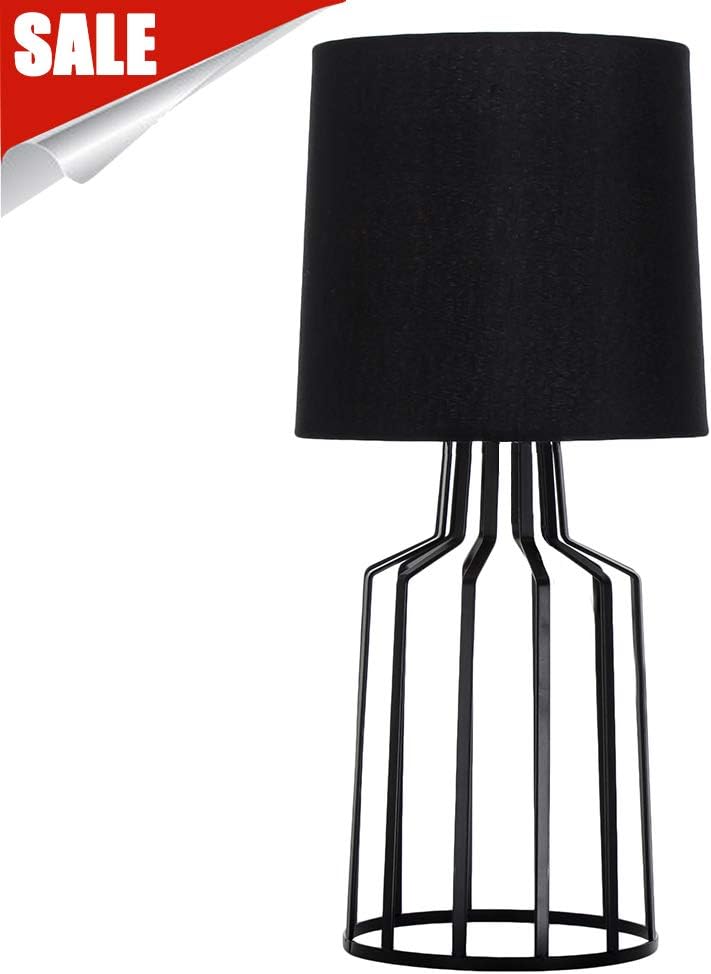 Vicnie Contemporary Black Metal Hollowed Out Base with Black Fabric Lampshade Bedside Table Lamp,Black Side Table Lamp