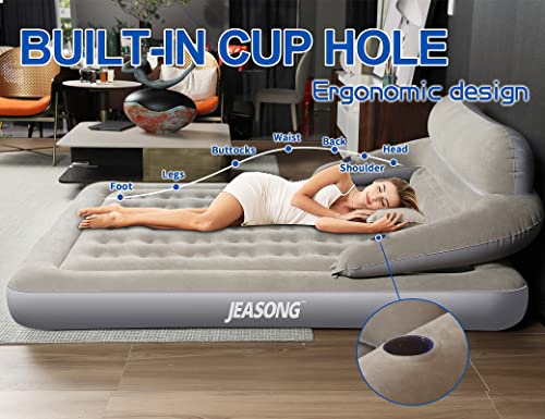 Jeasong Air Mattress With Headboard, Fast Inflation/Deflation Inflatable Airbed, 9 Inches High Blow Up Bed With Comfortable Flocked Top For Home Guest Travel Camping (Queen Grey) #TOP2