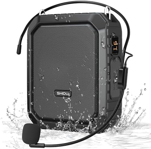 SHIDU M800-BK Bluetooth Voice Amplifier, Personal Voice Amplifier 18W with Wired Microphone Headset Portable Waterproof Bluetooth Speaker,Teachers,Shower,Beach (M800-BK)
