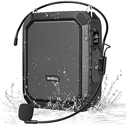 SHIDU Voice Amplifier for Teacher with Portable Microphone and Speaker, 18W Megaphone with Wired Mic Headset, IPX5 Waterproof & Rechargeable Bluetooth Speaker Systems for Tour Guide (NOT Wireless)