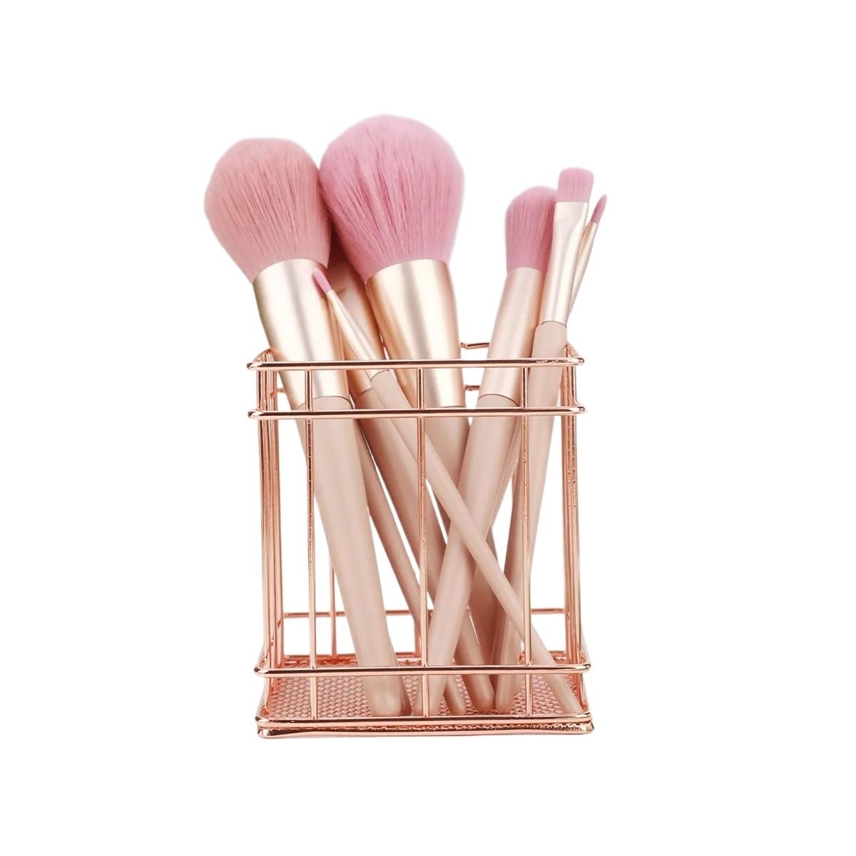 LIANXIBAG 2pcs Metal Iron Makeup Brush Storage Bucket/office Stationery Basket/stainless Steel Multi-function Box(Rose Gold,Style-1)