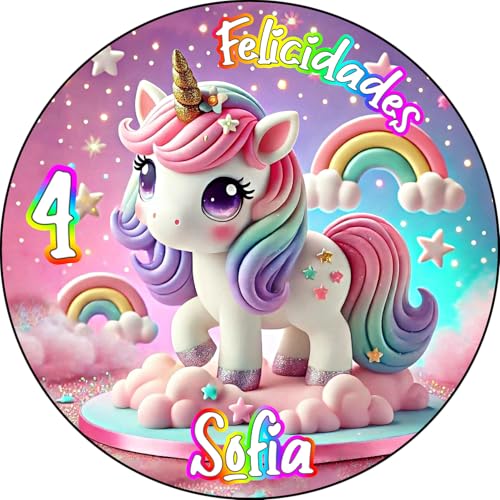 MDA Foto Comestible, OBLEA o Papel de AZÚCAR, UNICORNIO, Personalizada Foto con Texto, Foto Comestibles para Tartas, Varios Tamaños. Disco 1