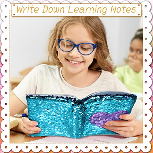 Image of Outus 4 Pcs Sequin Girls Journal Valentines Journal Gift with Color Gel Ink Pens Glitter Notebook Flip Writing Diary for Kids Girl Writing Drawing Travel Gifts(Blue Purple,Heart)