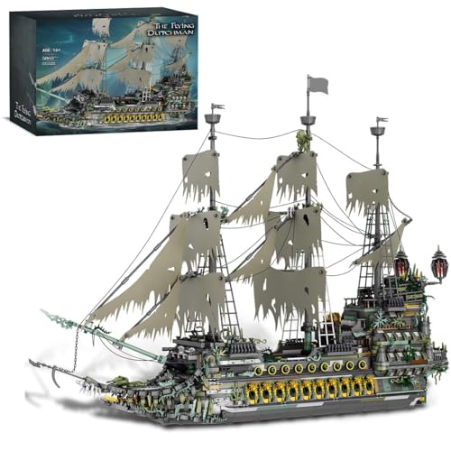LootPop Juego de bloques de sujeción de barco fantasma – 5865 piezas DIY barco pirata con velas, cañones, arañas doradas y timón – Gran modelo medieval para adultos y regalo del día del padre