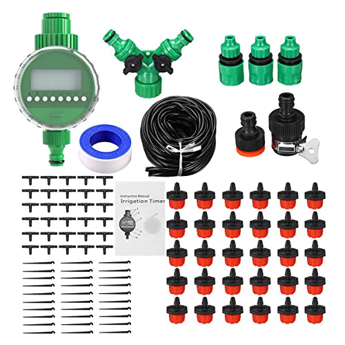 82ft /25m Irrigation System, ROFMAPLE Drip Irrigation Kit with Automatic Water Timer Distribution Tubing Hose Greenhouse Watering Systems Mist Irrigation System for Garden, Patio, Greenhouse, Lawn
