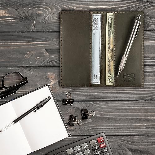Image of Hide & Drink, Checkbook Cover, Minimalist Organizer for Personal or Business Finances, Bill Holder, Full Grain Leather, Handmade, Dark Jade