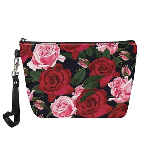Borsa cosmetica da donna borsa da toilette da viaggio da bagno per pelle per trucchi e portamonete Rose Organizer per borse