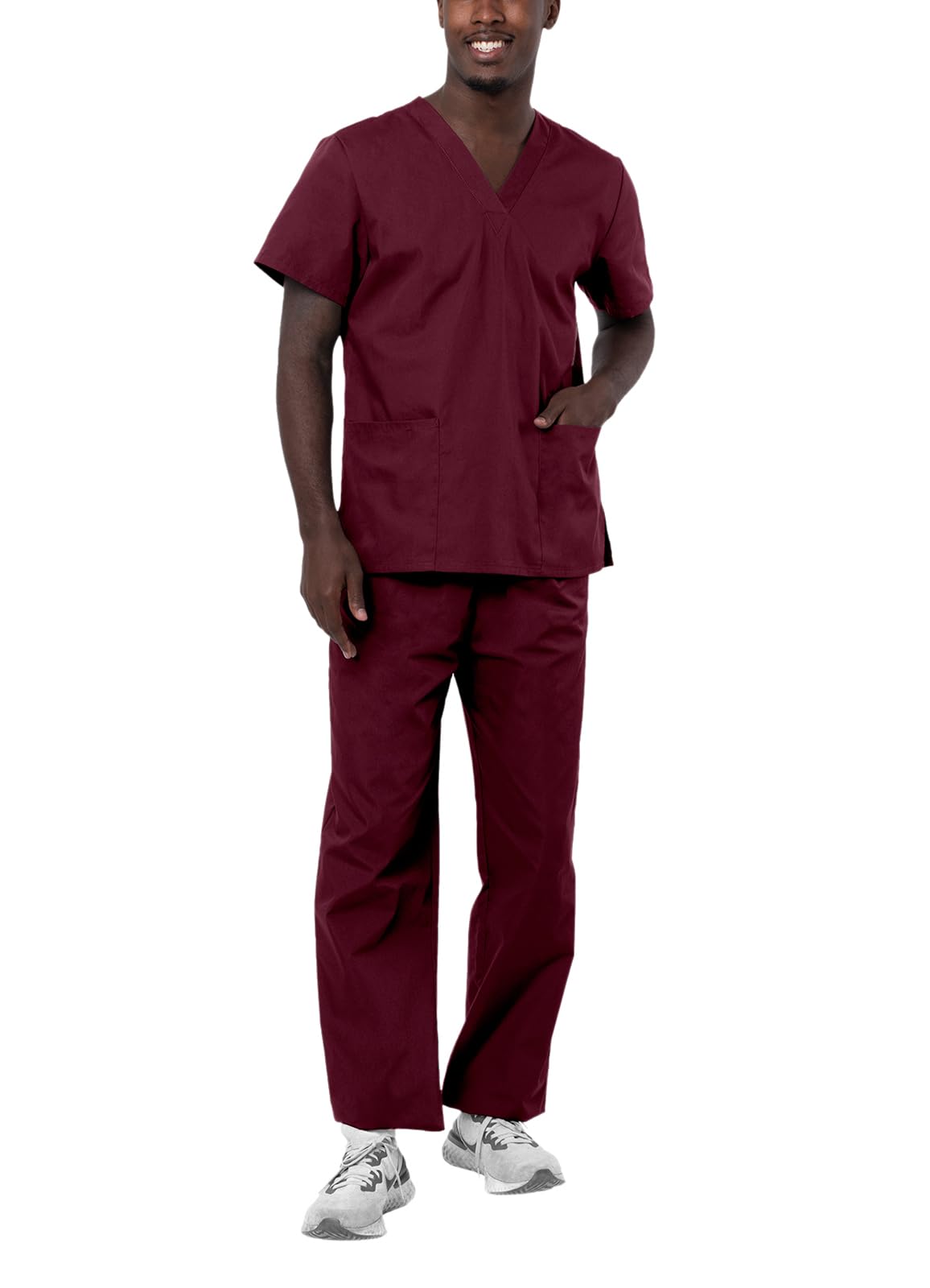 Adar Durable Unisex Scrubs Set - Classic V-Neck Scrub Top & Drawstring Scrub Pants For Men & Women