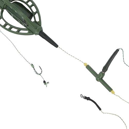 Miniatura 3 de Lwuey Alimentador de jaula de cebo de pesca de carpa con plataformas de gancho de alambre, dispositivo de trampa de anidación de línea larga de