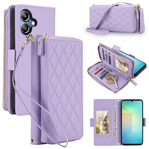 Étui portefeuille Samsung A07 4G violet avec 8 porte-cartes et zip