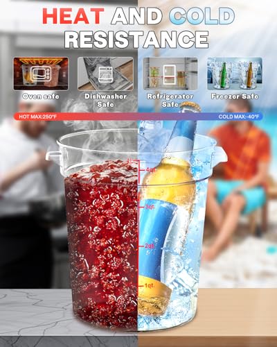 Image of 6QT 4PCS NSF Commercial Clear Food Storage Containers with Lids(RED)