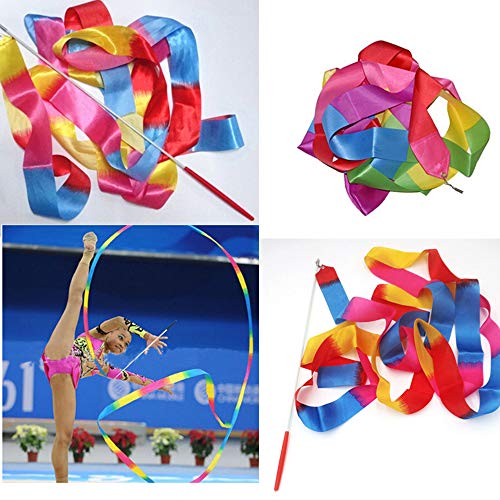 Ceqiny 6 stks Dans Linten met Wand 2 Meter Ritmische Gymnastiek Lint Regenboog Streamers Dance Streamer Ritme Sticks Art… - Image 7