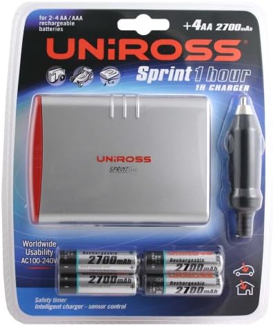 Uniross Sprint 1 Hour Battery Charger inc 4 x AA 2700 mAh Rechargeable Batteries - batteries upgraded from 2500 mAh