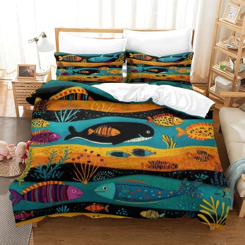 Housse de couette poisson hypoallergénique avec fermeture éclair 3D - 3