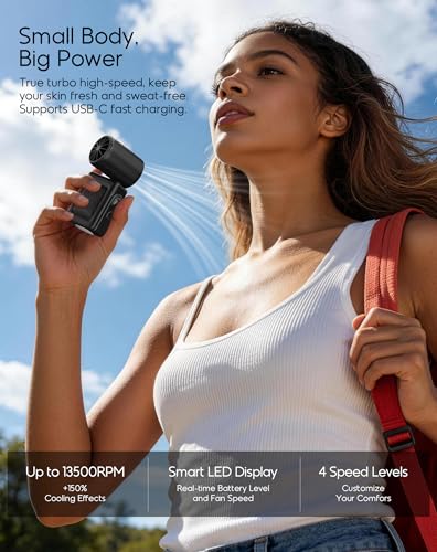 Image of Portable Clip-On Mini Fan, Hands-Free, Turbo Personal Handheld Fans Rechargeable w / 4 Wind & LED Display, Pocket Size Summer Essentials for Travel /EyeLash /Beach /Concert, Gifts for Women Men(Black)