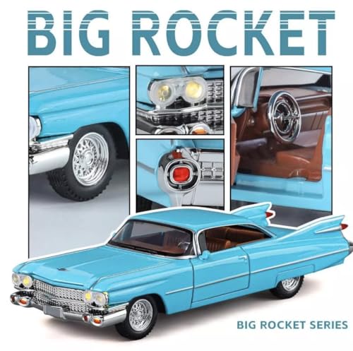 Image of Vintage Die-Cast Car Model 1:32 Scale | Alloy Metal Car with Openable Doors, Hood & Trunk | LED Headlight & Taillight with Sound | Pull Back & Go Toy for Kids & Collectors (Blue)