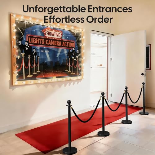 Image of 8 Pack Black Stanchions and Velvet Ropes Set, Stainless Steel Crowd Control Barriers, 6Pcs Black Ropes and Poles for Party Supplies,Photobooth Accessories, Prom,Birthday,Business,Wedding, Museums