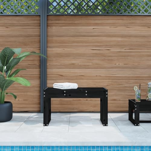 QZZCED Banco de Jardín de Madera Maciza de Pino Negro 80x38x45 cm, Diseño de Listones para Exterior, Resistente a la Intemperie y Estable para Terraza, Patio o Césped, Capacidad