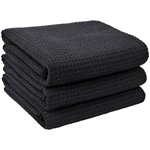 VIVOTE Torchons de Cuisine en Microfibre,Serviettes de Cuisine Vaisselle,Torchons à Vaisselle de qualité supérieure,torchon Cuisine,Tissu alvéolé,Très Absorbant Douces et épaisses,3 Pcs,40x56cm Noir