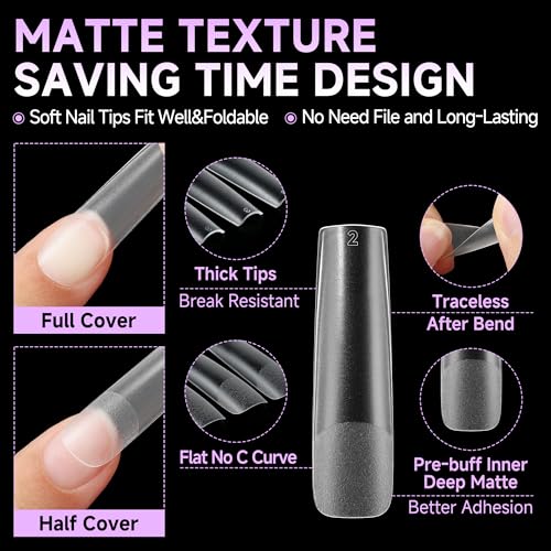 Image of UNA GELLA XXL Long Square Nail Tips No Need File 216pcs Extra Long Straight Square Gel Nail Tips No C Curve Full Cover Press On Nails Clear Gel Extensions 12 Sizes