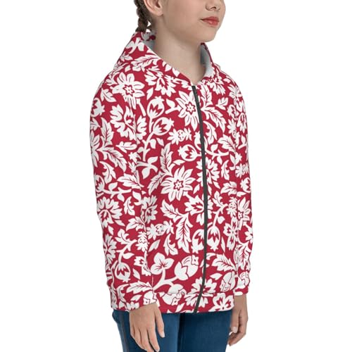 Red Flowers Kid Hoodies Boys Zip Up Sweatshirts Girls Pullover with Pocket4