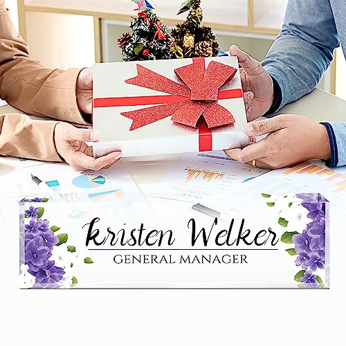 Image of Custom Name Plate for Desk, Desk Name Plate Personalized, Office Decor for Women, Acrylic Desktop Accessories, Office Appreciation Gifts for Boss Social Workers Nurse Teacher Employee(Purple Flowers)
