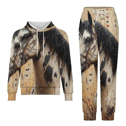 Boys Girls 2 Piece Sets Hoodie and Pants Sweatshirt Set 2 Pieces for Kids, Horse Native American4