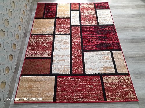 Image of Soft Modern Washable Beautiful Acrylic Rugs for Home Decor Living Room 5x7 Feet (150 x 200 Cm) Red Color