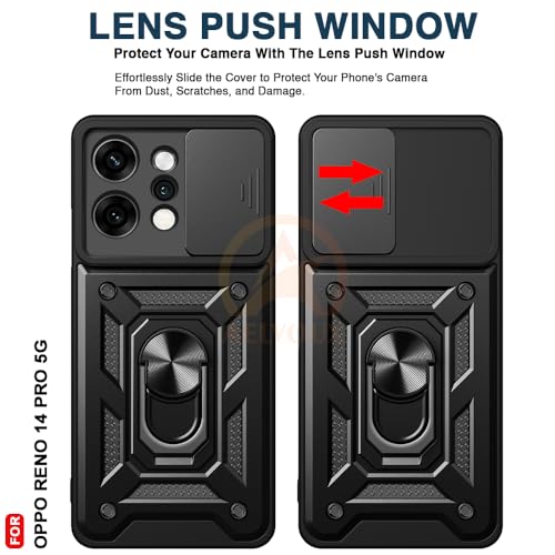 Image of Armor Bumper Back Cover Case for Oppo Reno 14 Pro 5G Rotating Camera Cover, Ring Holder & Kickstand | Heavy Duty & 360 Degree Protection Oppo Reno 14 Pro 5G Back Cover (Black)