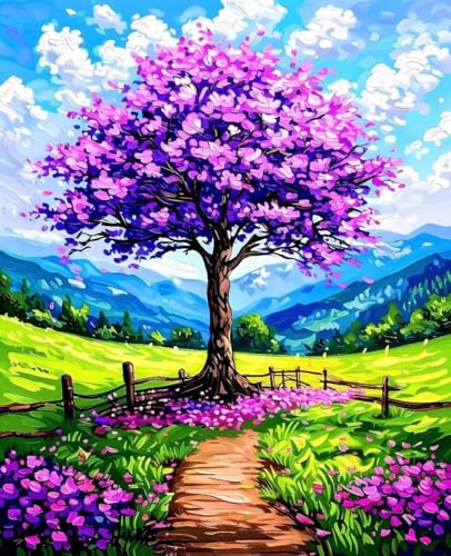数字油絵 風景 数字キットによる絵画 木 Paint by Numbers DIYペイント 大人の 初心者 子供用 簡単に塗れる アクリル水彩絵の具 手芸 画材 手工芸 キット 3つのペイントブラシと1つのセットのアクリル顔料を使用 ホーム オフィス装飾