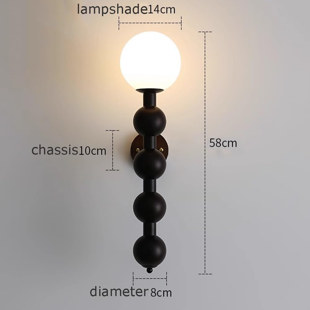 Lampada da Parete Stile metà secolo, Applique con Design a Sfere sovrapposte e Globo in Vetro lattimo, Luce Marrone Noce o Nero Opaco, apparecchio Verticale per Camera da Letto, so