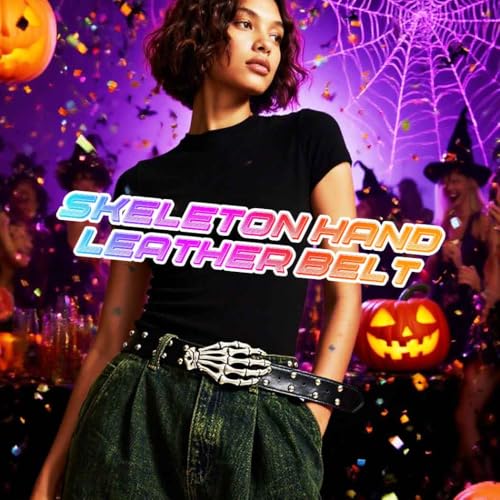 COSYDAYS Skeleton Hand Studded Leather Belt Black Punk Y2k Belt Goth Rave Halloween Jeans Belts Accessories for Women4