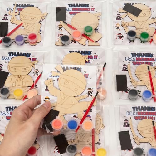 Bafeil 24 Set Ninja Party Favors - Paint Your Own Wooden Magnets Painting Kit for Birthday Party Decorations Party Supplies with Card, Goodie Bag Stuffers Back to School Classroom Return Gift