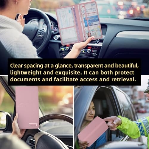 Image of Car Registration and Insurance Holder Glove Box Folder-Premium PU Leather Car Document Wallet Driver's License, Cards and Other Essentials (pink)