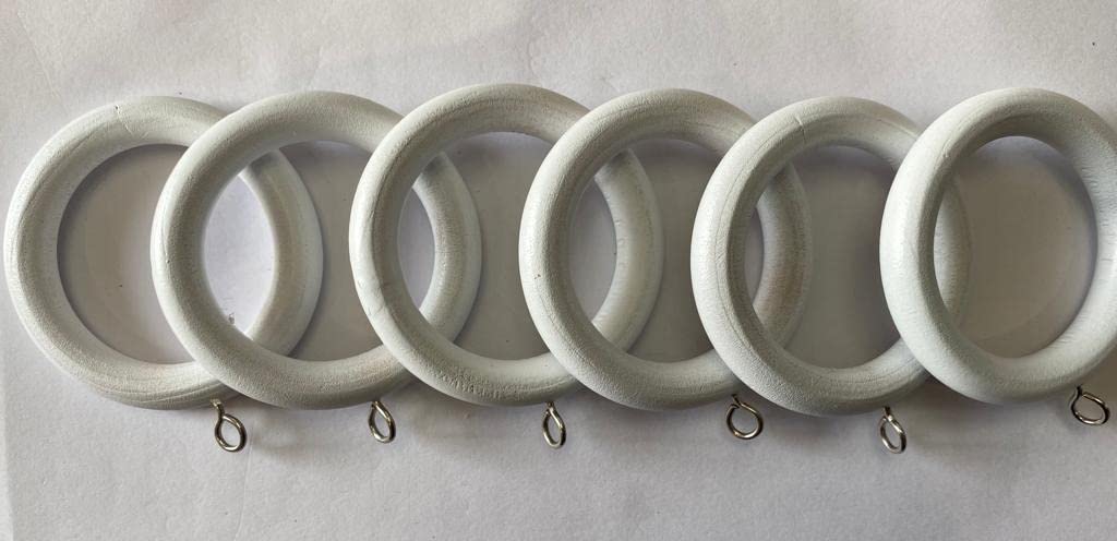 HomeElabador®38mm Wooden Curtain Hook Rings with Eyes Colour Coated (White, 24)
