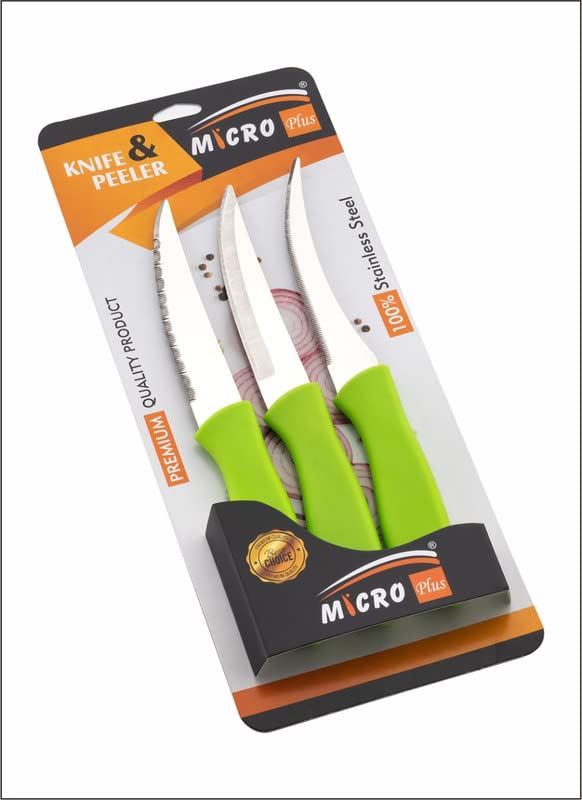 SORATH Stainless Steel 3 Pieces Knife Set with fine Edges for Kitchen Use for Knife/Vegetable/Fruits (Green)