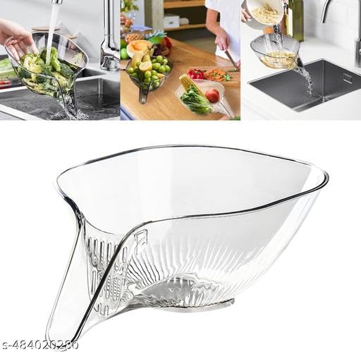 Upsilon - Pack of 2 Plastic Thick Rice, Vegetable Bowl Storing and Strainer, Washing Bowl for Rice, Fruits, Vegetables, Noodles, Pulses, Cereal (White - Grey) 3