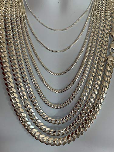 Solid 925 Sterling Silver Miami Cuban Link Chain - 2-12mm 18-30"- Great Men's Or Ladies Heavy Necklace For Pendants - Italy Made4