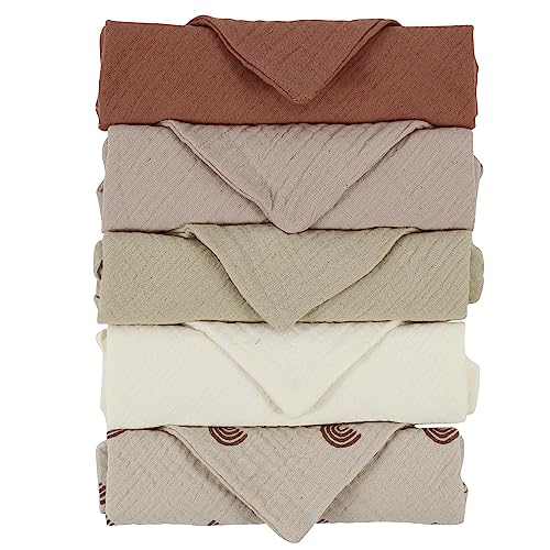 Baby Muslin 100% Cotton Burp Washcloth - 4 Layer Hypoallergenic Saliva Soothe Face Washcloths - Burp Cloths 10x10 inch -Newborn Essentials -Burp Cloths for Baby Boy and Girl (EarthyBlend)