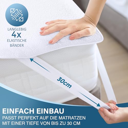 Utopia Bedding Matratzenschoner 200 x 200 cm Wasserdicht, Mit Elastisch Eckbändern, Oeko-TEX Zertifiziert Matratzenauflage Atmungsaktive, Matratzenschutz Weiß 4