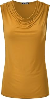 EIMIN Women's Cowl Neck Ruched Draped Sleeveless Stretchy Blouse Tank Top (S-3X)