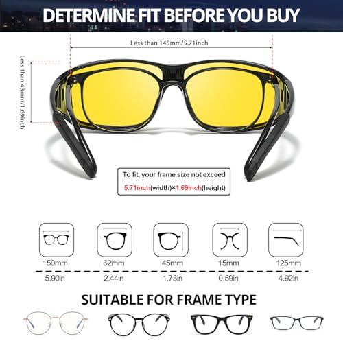 IGnaef Fit Over Night Driving Glasses for Men Women - Reduce Glare & HD Polarized IF03122