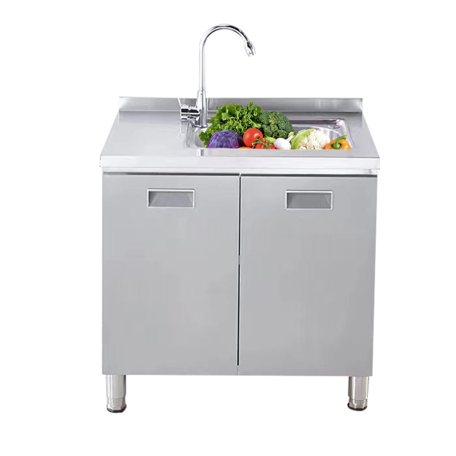WBJGUOD Freestanding Outdoor Utility Sink with Cabinet and Faucet, Laundry for Restaurant, Bar, Garage, Backyard - Storage Shelves, Kitchen Sinks
