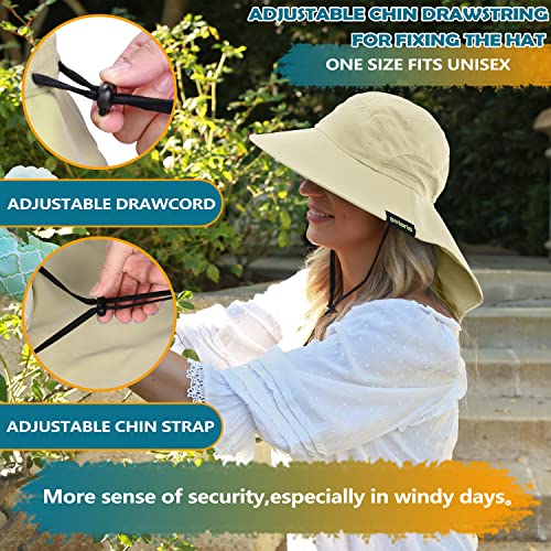 Sun Hat For Men With Uv Protection Wide Brim Safari Hike Cap W/Neck Flap Cover Tan #TOP2