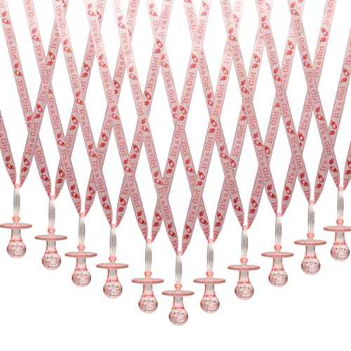 Image of 36 Pieces It's a Girl Baby Shower Pacifiers Necklace Acrylic Baby Party Favors Charm Pacifiers Necklace Baby Shower Party Decorations Table Scatter (Pink)