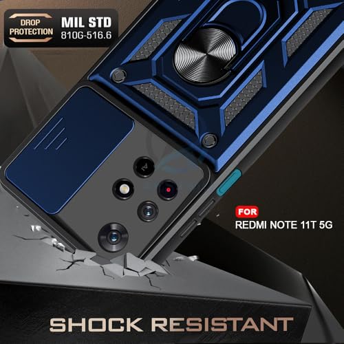 Image of AESTMO Tough Armor Redmi Note 11T 5G / Poco M4 Pro 5G Bumper Back Case Cover | Sliding Camera Shield Cover | 360 Degree Protection Back Case Cover for Redmi Note 11T 5G / Poco M4 Pro 5G (Blue)