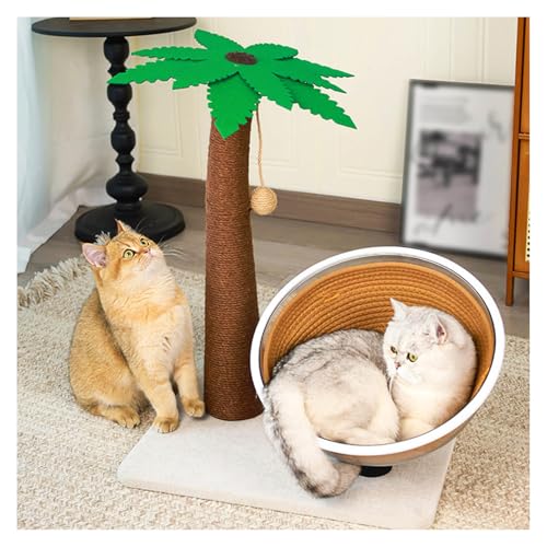 爪研ぎポール 可愛いヤシの木 お、天然サイザル麻 爪とぎ 猫 カスが出ない 高さ62cm ボール付き 猫爪とぎ 広い土台 安定、組み立て簡単 屋内用 大型猫と子猫用