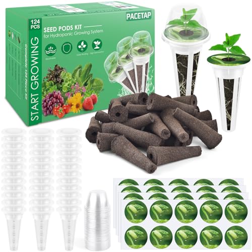 PACETAP 124 Pcs Hydroponic Pod Kit Compatible with AeroGarden, Plant Starter Sponges Kit for Hydroponic Growing System, Growing Pods Kit Include 36 Grow Sponges, 36 Grow Baskets